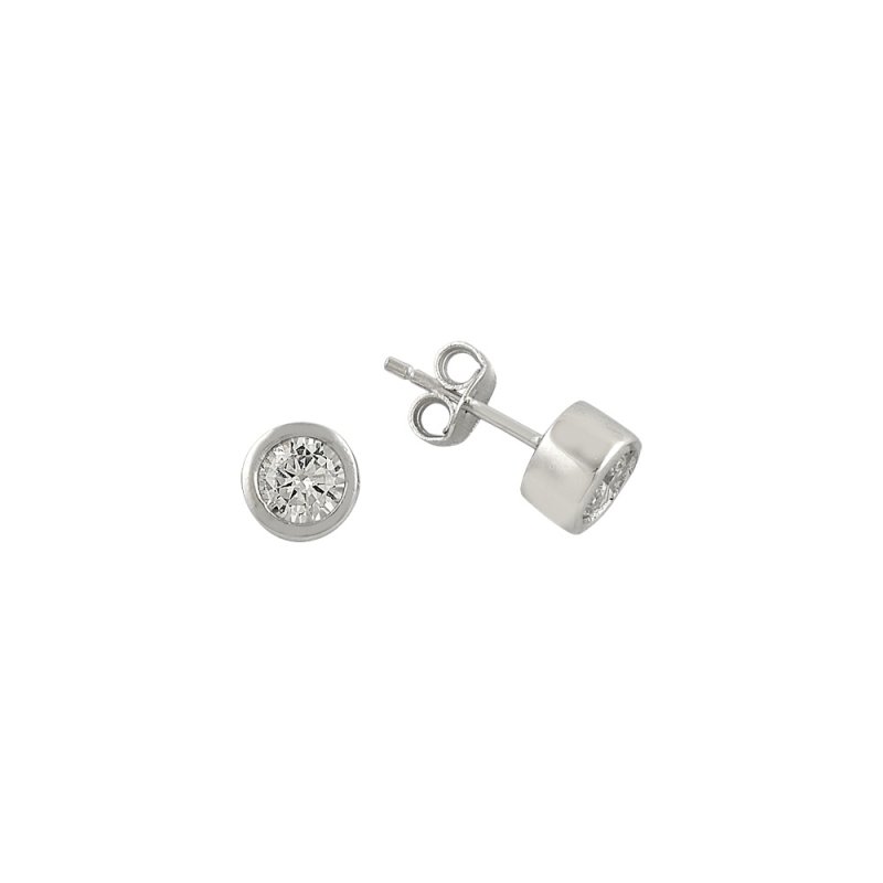 5mm CZ Rhodium Plated Solitaire Stud Earrings - E81850