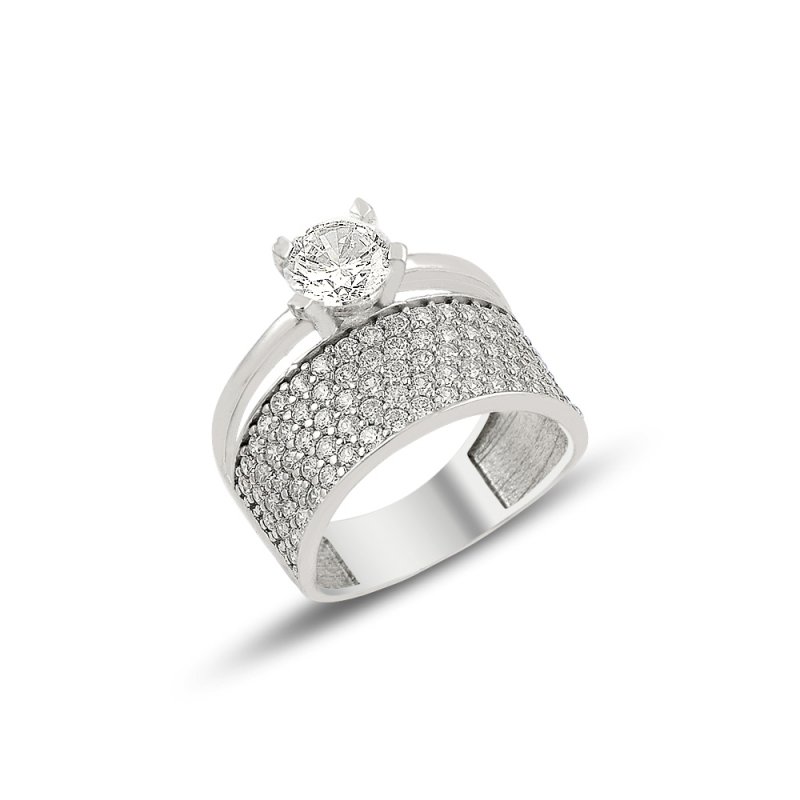 CZ Five Row Half Eternity & Solitaire Ring - R81906