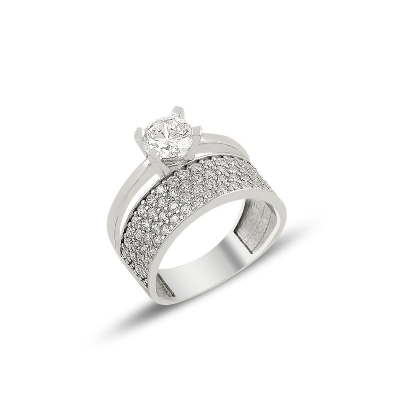 CZ Four Row Half Eternity & Solitaire Ring - R81905
