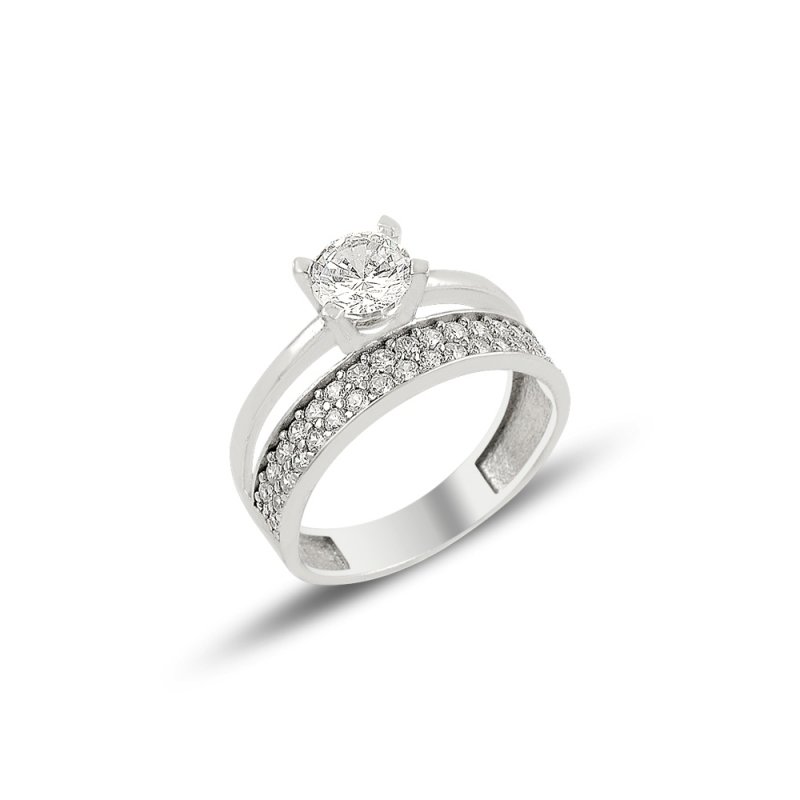 Two Row Half Eternity & Solitaire CZ Ring - R81903