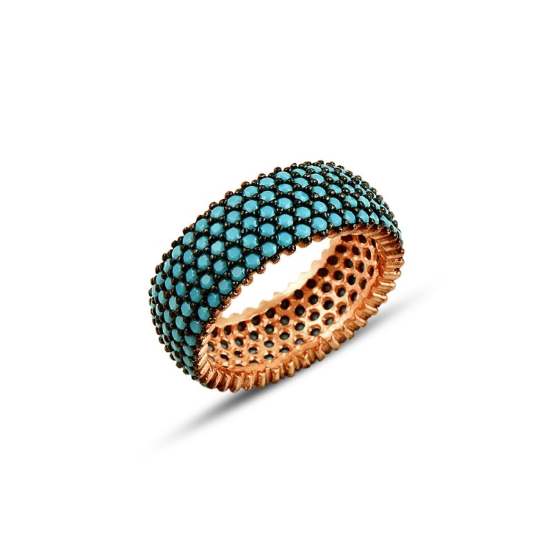 Rose Gold Plated Turquoise CZ 5 Row Eternity Ring With Black - R81803