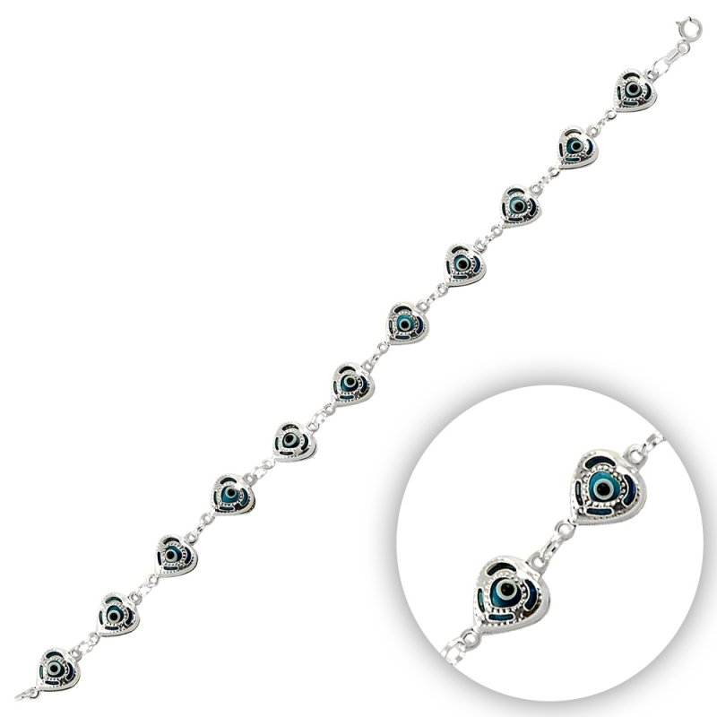 Handmade Glass Evil Eye Heart Bracelet - B14392