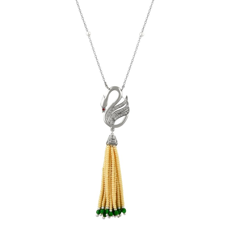 Pearl & CZ Swan Necklace - N14296