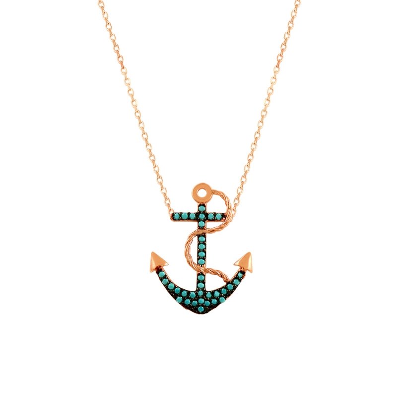 Turquoise CZ Anchor Necklace - N14616