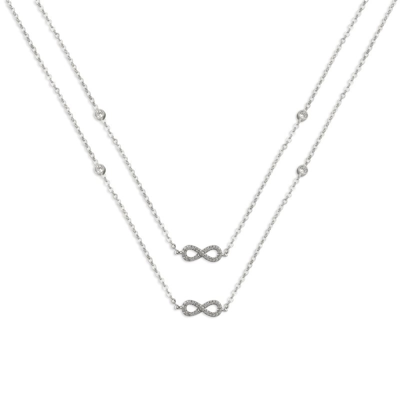 Rhodium Plated CZ Infinity Necklace - N14288