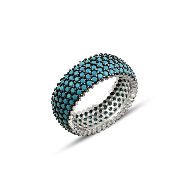 Rhodium Plated Turquoise CZ 5 Row Eternity Ring With Black - R81800