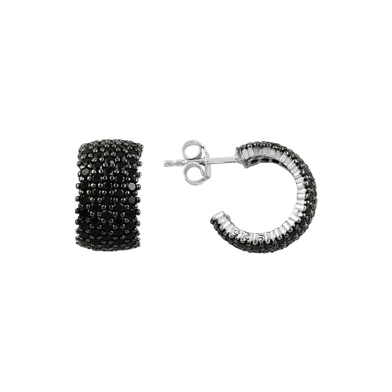 Black CZ 5 Row Eternity Hoop Earrings - E81828