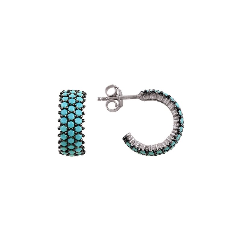 Turquoise CZ 3 Row Eternity Hoop Earrings - E81815