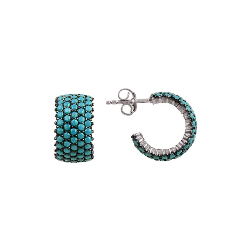 Turquoise CZ 5 Row Eternity Hoop Earrings - E81816