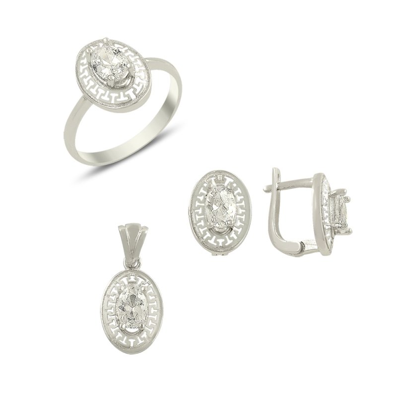 Oval Zirkon Taşlı Desenli Tektaş Set - S82093