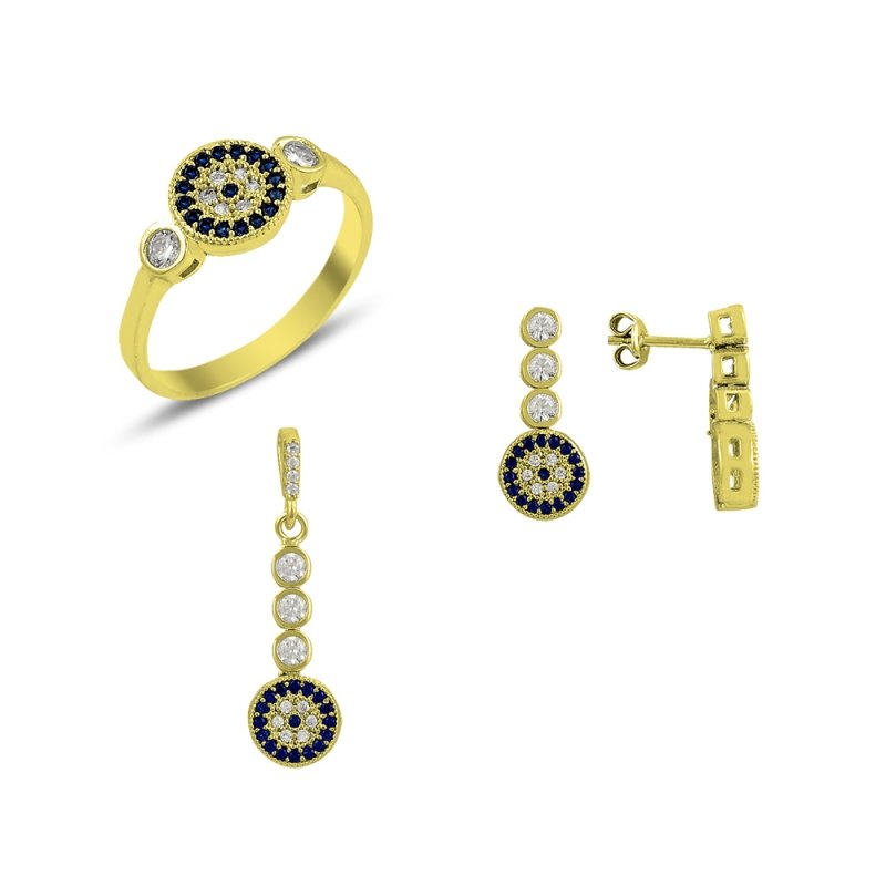 Gold Plated CZ Evil Eye Triple Set - S81766