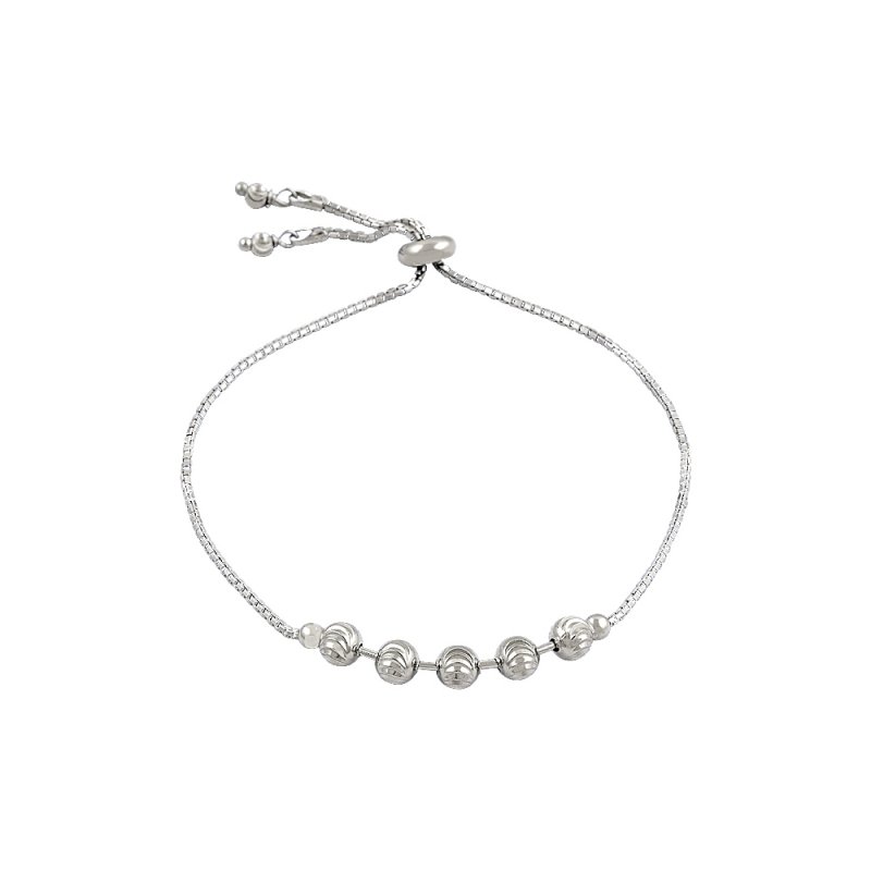 Rhodium Plated Dorica Bead Adjustable Sliding Bracelet - B81908