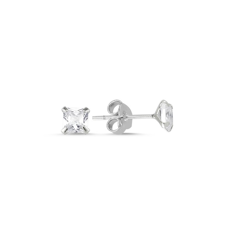 4mm Square Solitaire CZ Stud Earrings - E05428