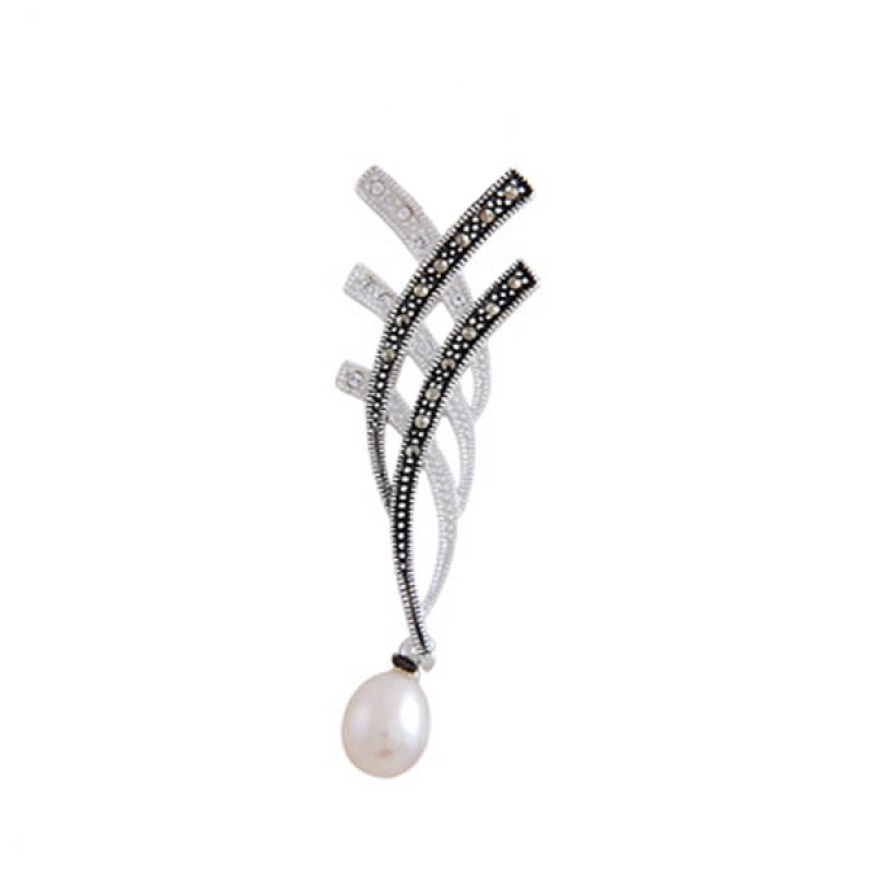 Silver Pearl Marcasite Pendant - P01287