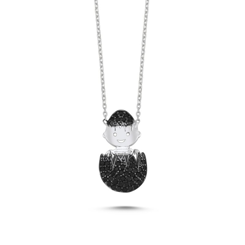 Black CZ Egg & Baby Necklace - N82825