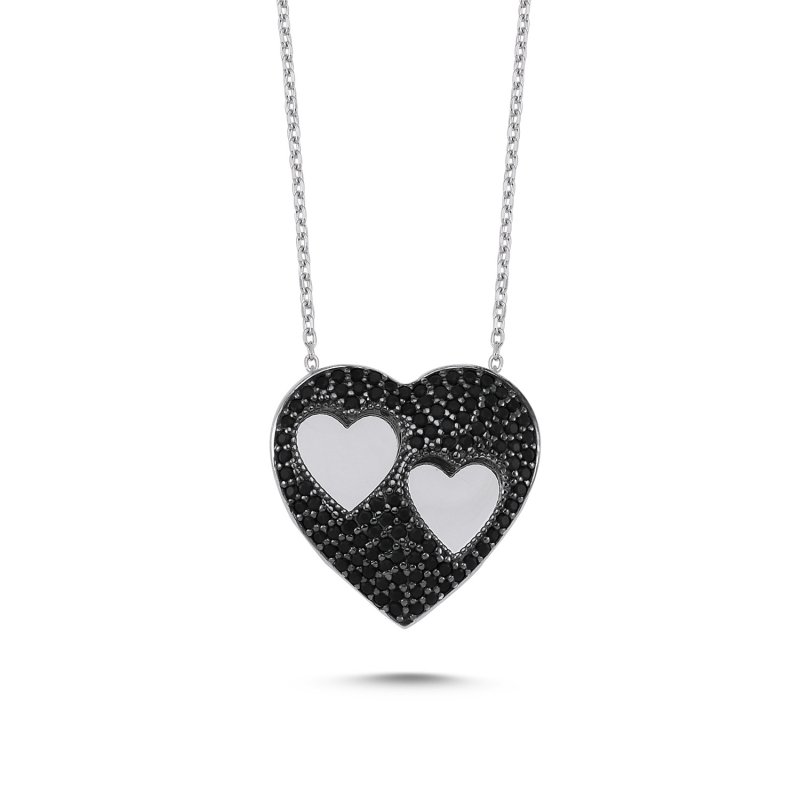 Heart Black CZ Double Necklace - N82833