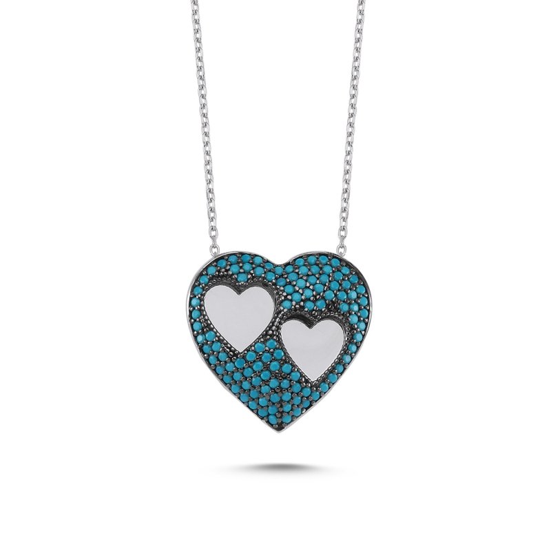Turquoise Stone Double Heart Necklace - N82832