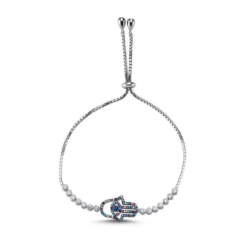 Evil Eye & Hamsa Line Adjustable Sliding Bracelet - B82887