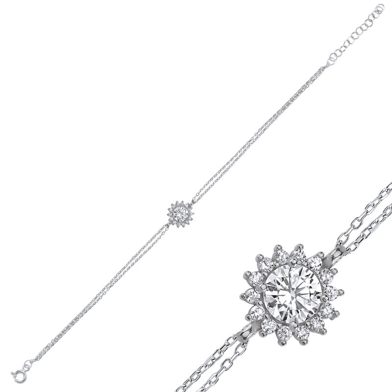 Halo Solitaire CZ Bracelet - B100004
