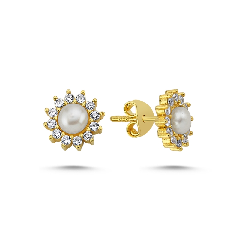 Solitaire Pearl & Halo CZ Stud Earrings - E100007