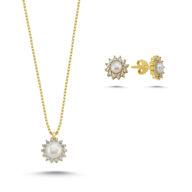 Halo Solitaire Pearl & CZ Set - S100009