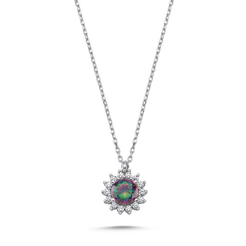 Halo Solitaire Mystic Topaz CZ Necklace - N100010
