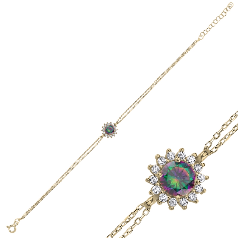 Halo Solitaire Mystic Topaz CZ Bracelet - B100012