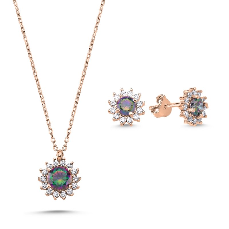 Halo Tektaş Mistik Topaz Zirkon Taşlı Set - S100013