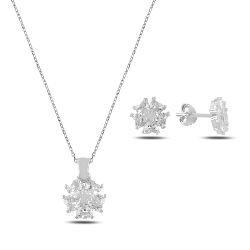 Heart CZ Flower & Star Set - S100084