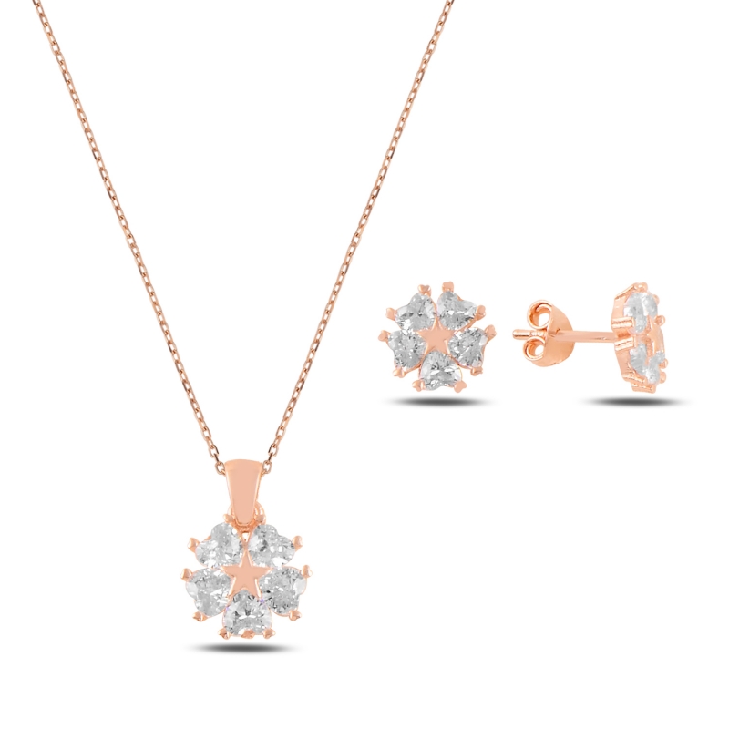 Heart CZ Flower & Star Set - S100084