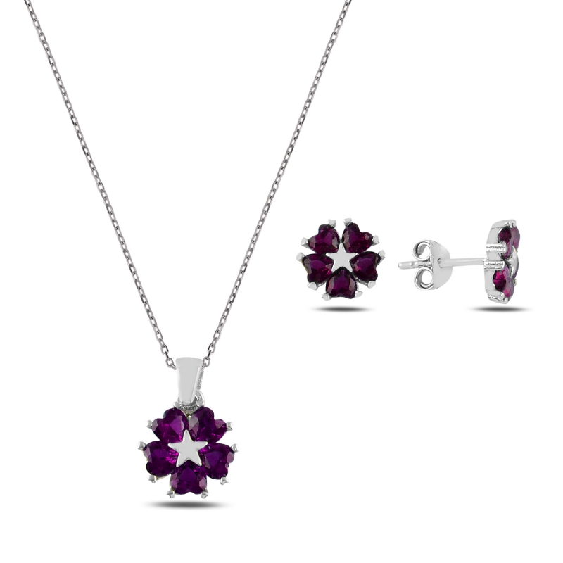 Heart CZ Flower & Star Set - S100085