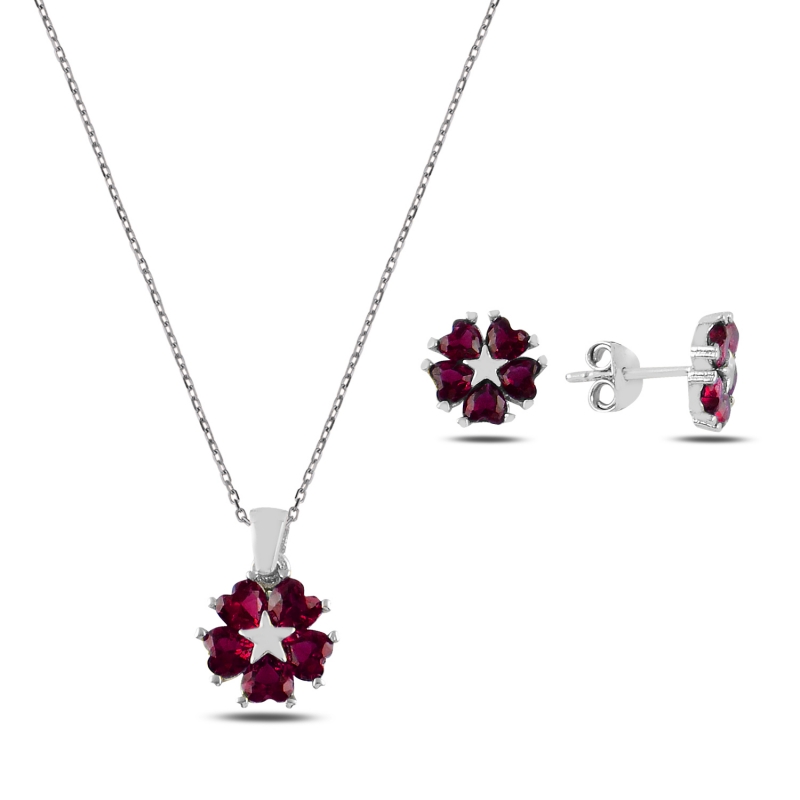 Heart CZ Flower & Star Set - S100085