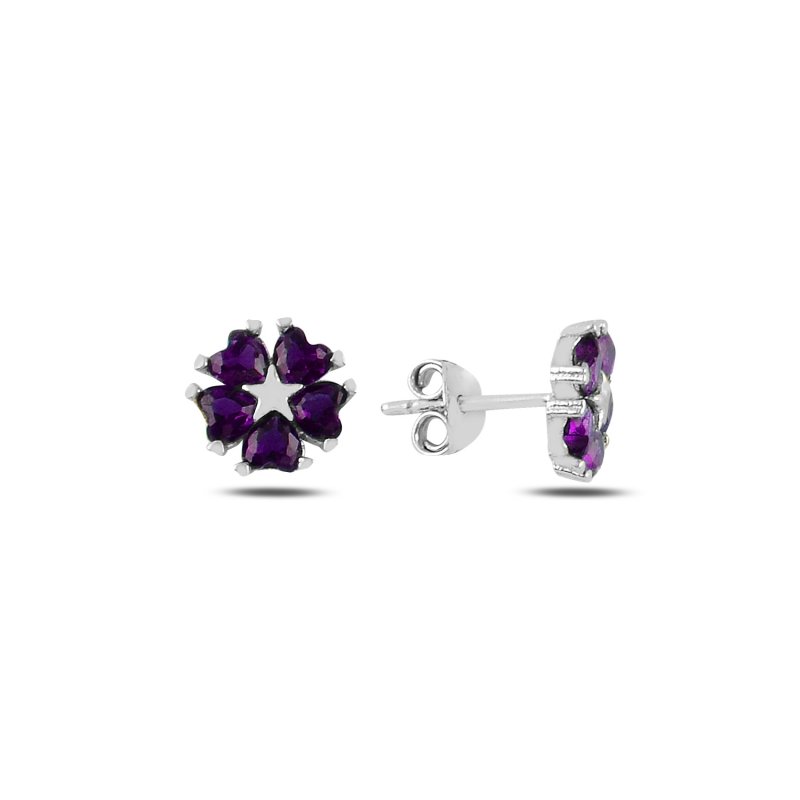 Heart CZ Flower & Star Stud Earrings - E100106