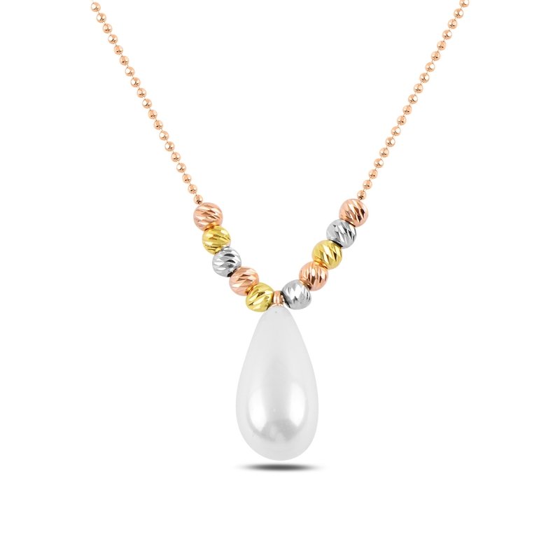 Pearl & Diamond Cut Tricolor Ball Necklace - N100142