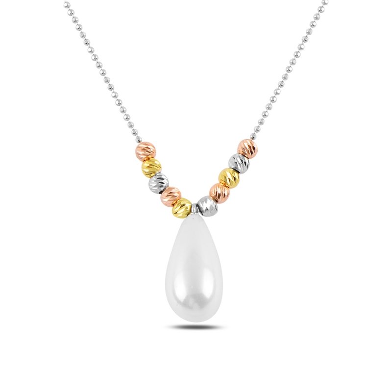 Pearl & Diamond Cut Tricolor Ball Necklace - N100142