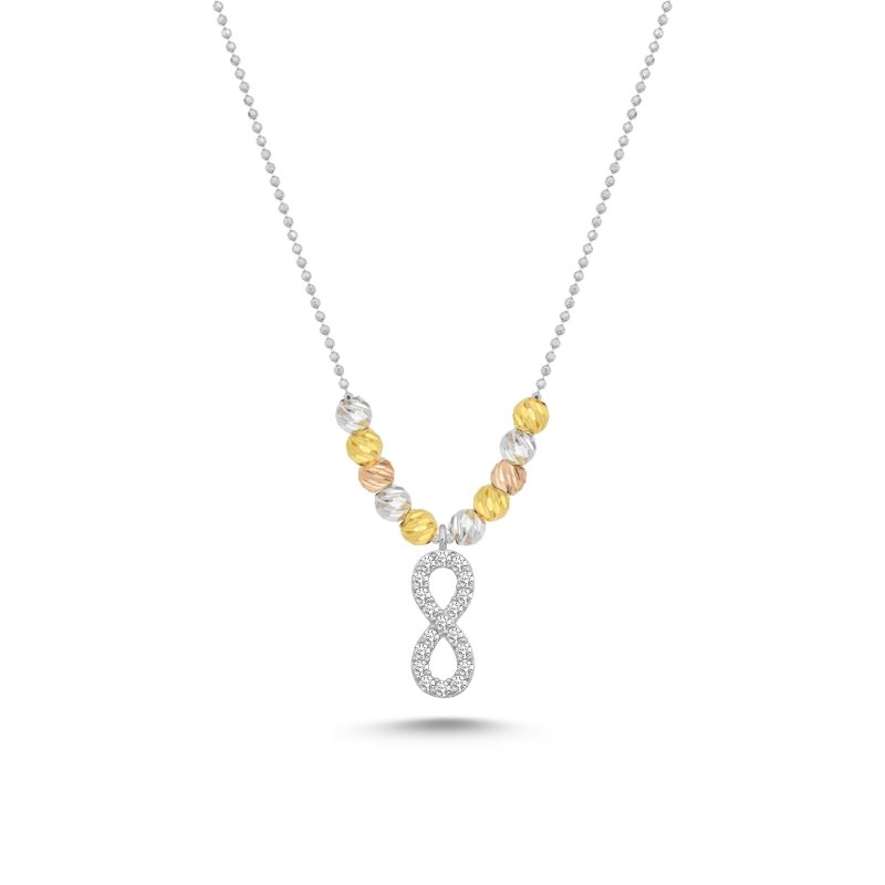 Infinity Diamond Cut Tricolor Ball & CZ Necklace - N100143