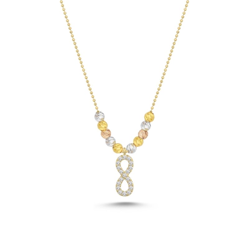 Infinity Diamond Cut Tricolor Ball & CZ Necklace - N100143