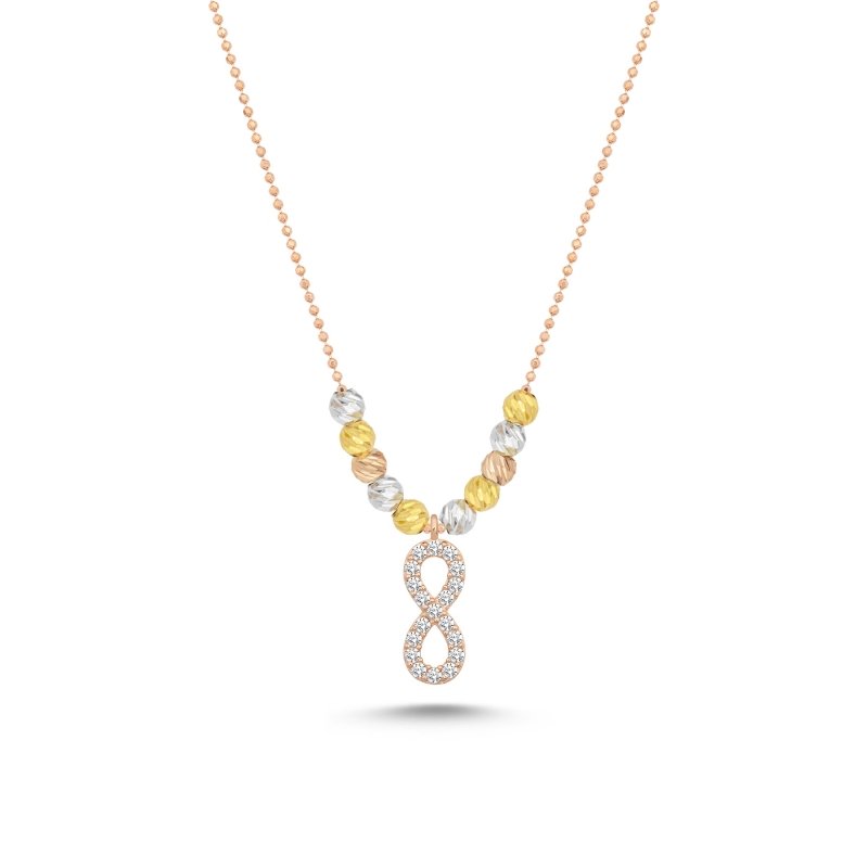 Infinity Diamond Cut Tricolor Ball & CZ Necklace - N100143