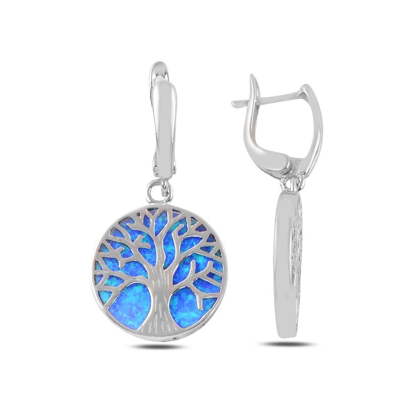Tree of Life Dangle Opal Latch Back Earrings - E100157