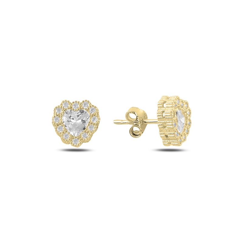 CZ Heart Halo Stud Earrings - E100178