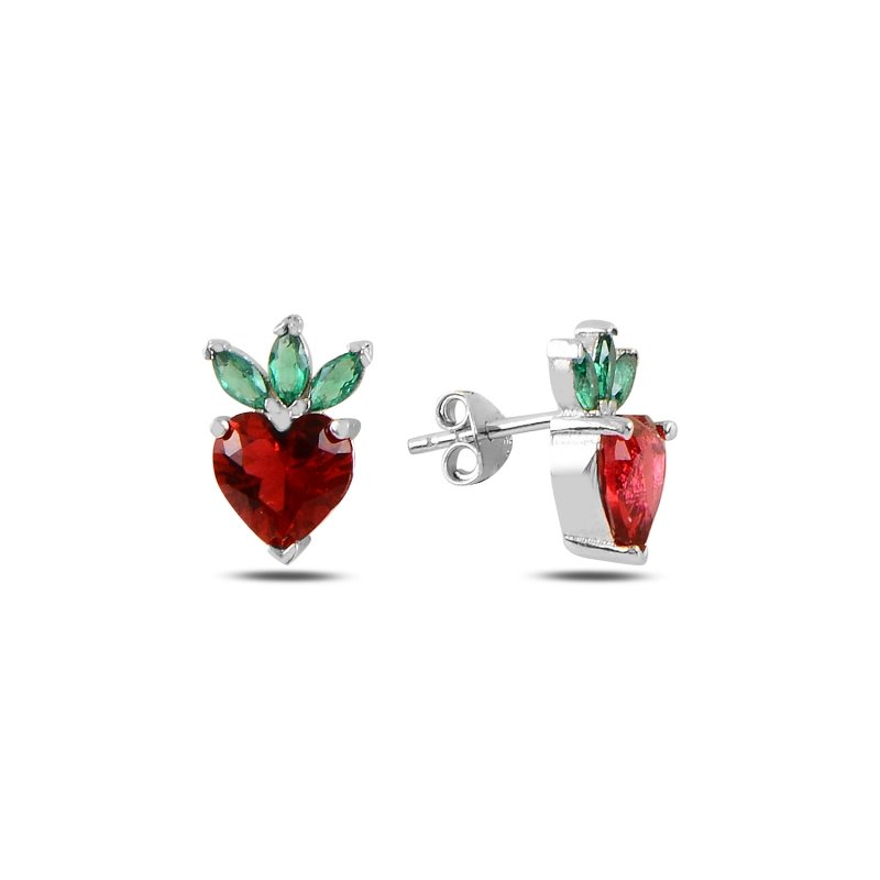 Strawberry & Heart CZ Stud Earrings - E100184