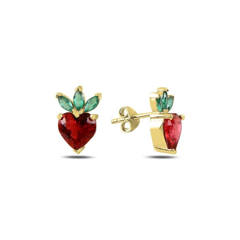 Strawberry & Heart CZ Stud Earrings - E100184