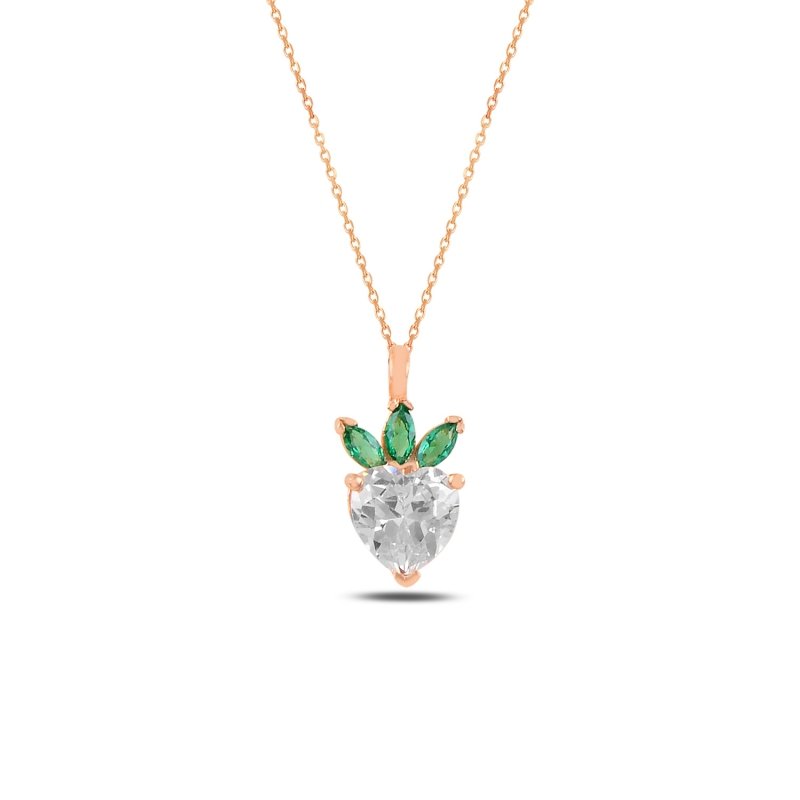 Strawberry & Heart CZ Necklace - N100186