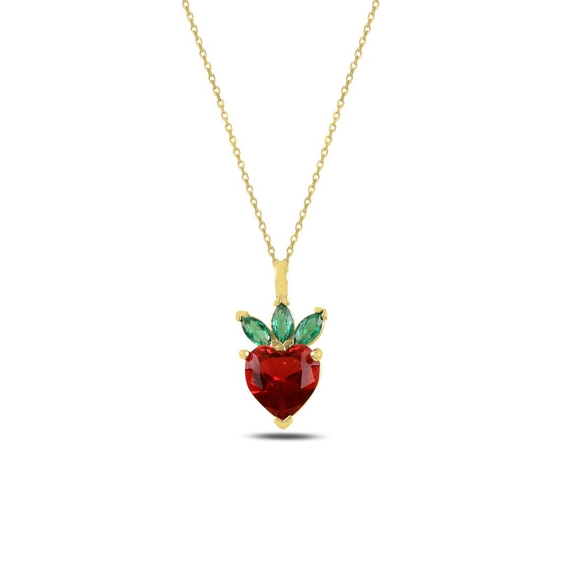 Strawberry & Heart CZ Necklace - N100187