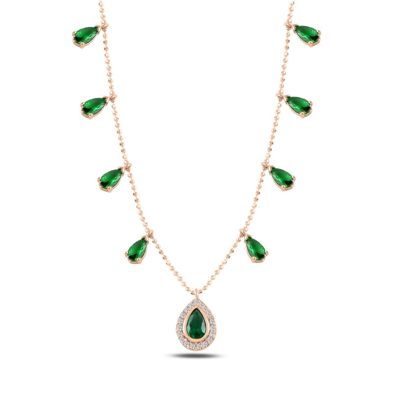 Teardrop Emerald CZ Dangle Charm Necklace - N100192