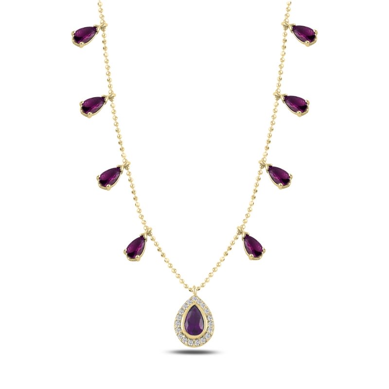 Teardrop Amethyst CZ Dangle Charm Necklace - N100194