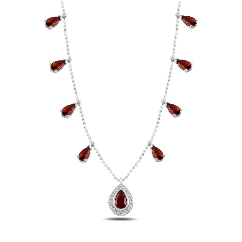 Teardrop Garnet CZ Dangle Charm Necklace - N100196