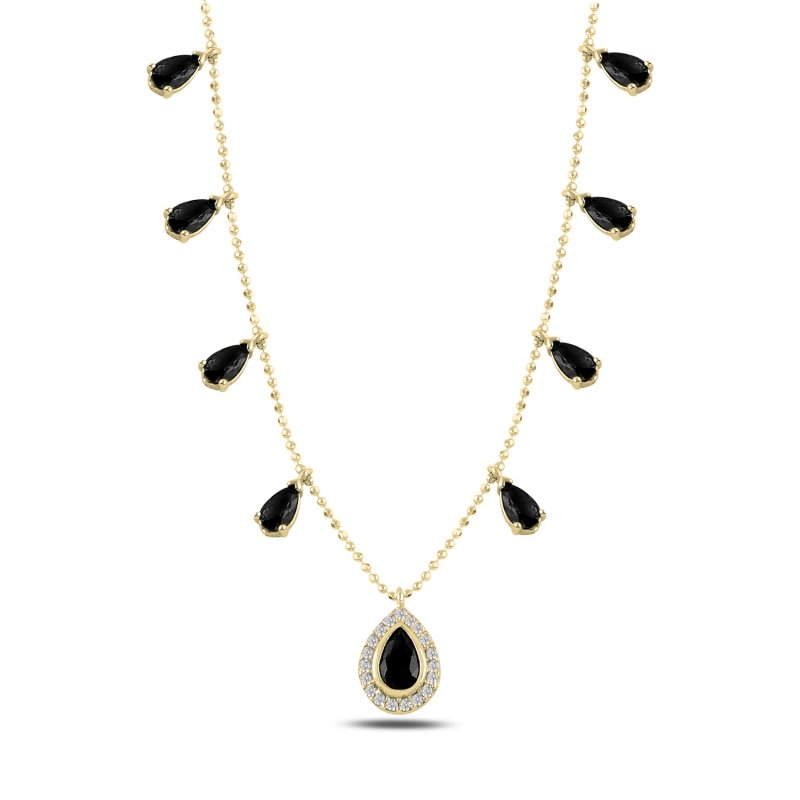 Teardrop Black CZ Dangle Charm Necklace - N100197