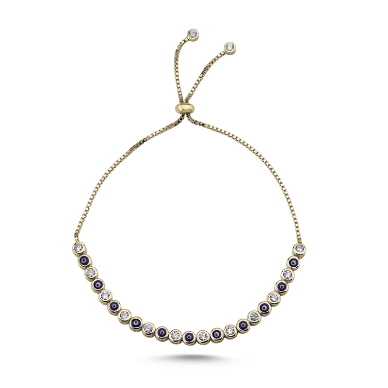 Enamel Evil Eye & 2.5mm CZ Tennis Adjustable Sliding Bracelet - B100798