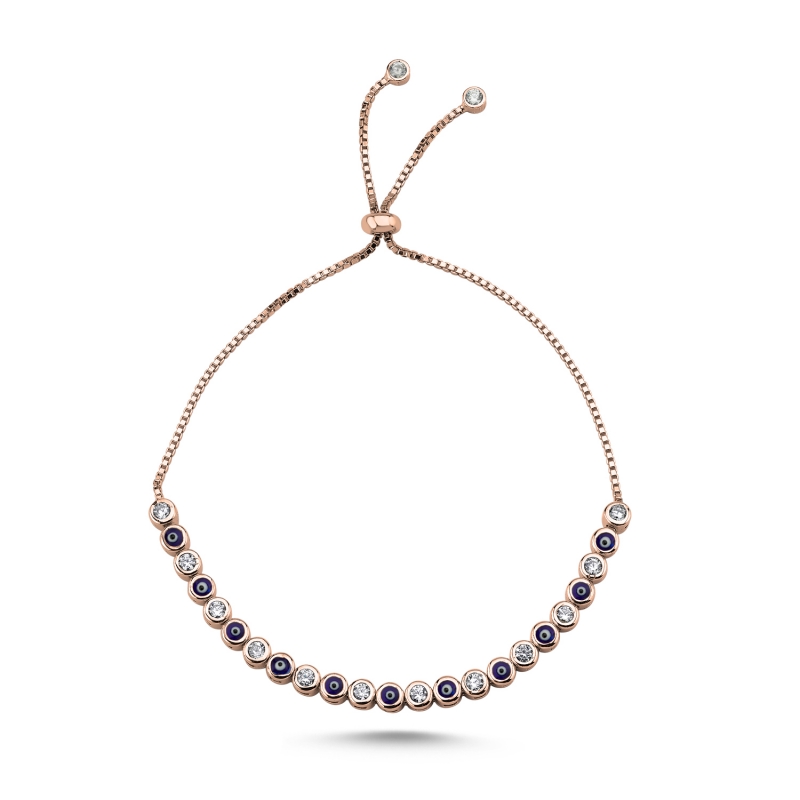 Enamel Evil Eye & 2.5mm CZ Tennis Adjustable Sliding Bracelet - B100798